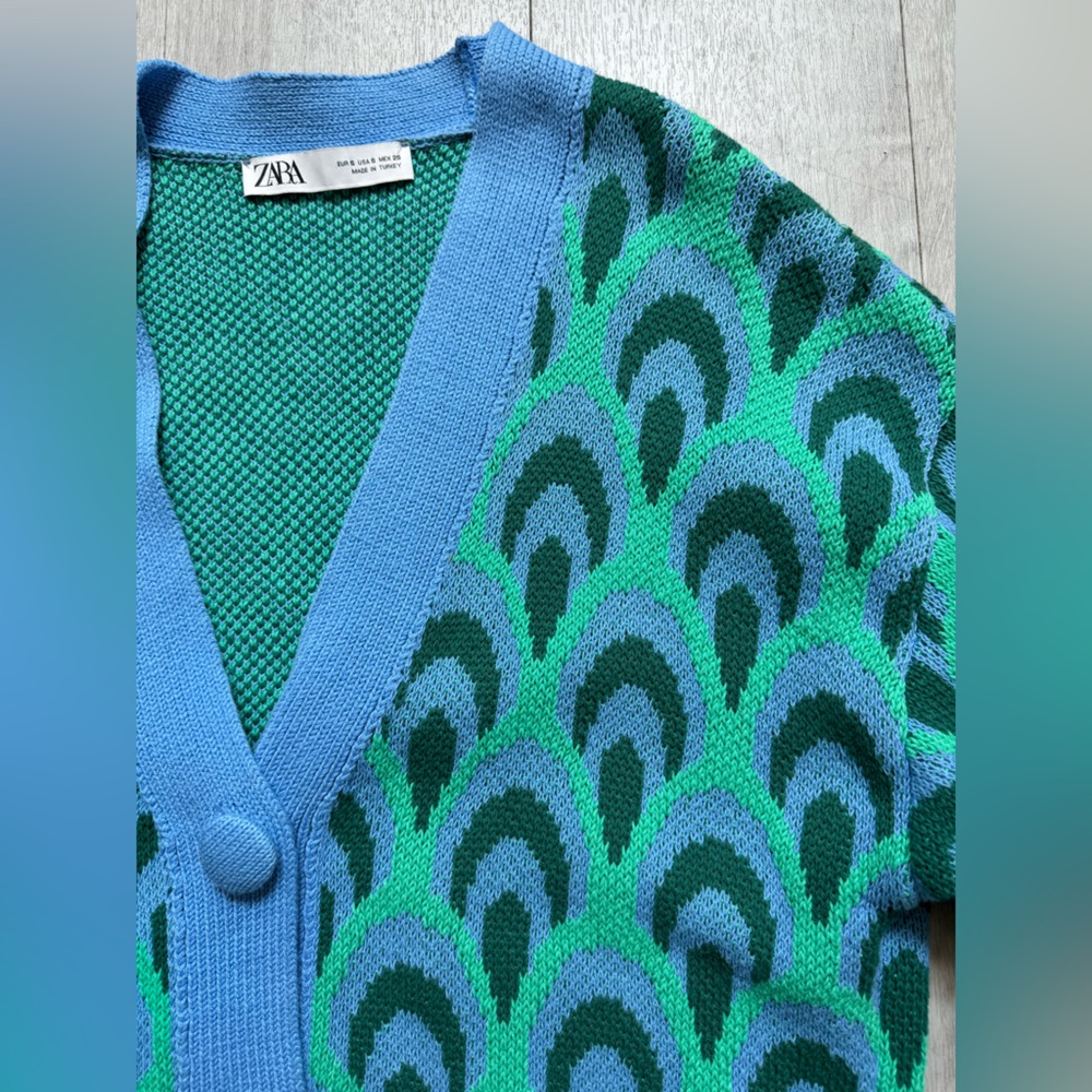 Zara Blue and Green Patterned Cardigan - Picture 7 of 9